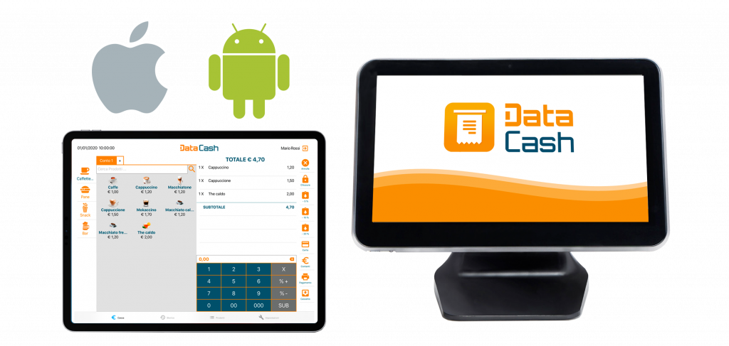 Data Cash app per scontrini elettronici e gestione del punto cassa. Compatibile con tablet android e tablet ios e casse all in one android