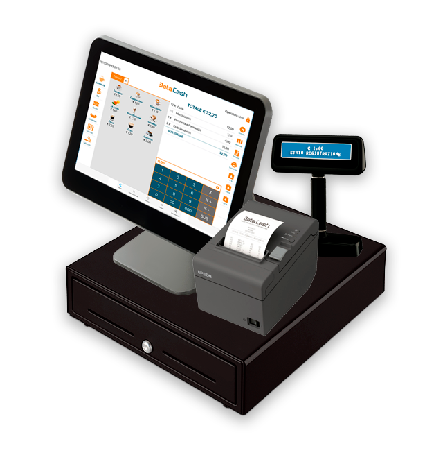 Cassa con app Data Cash per emissione scontrini elettronici e gestione punto cassa