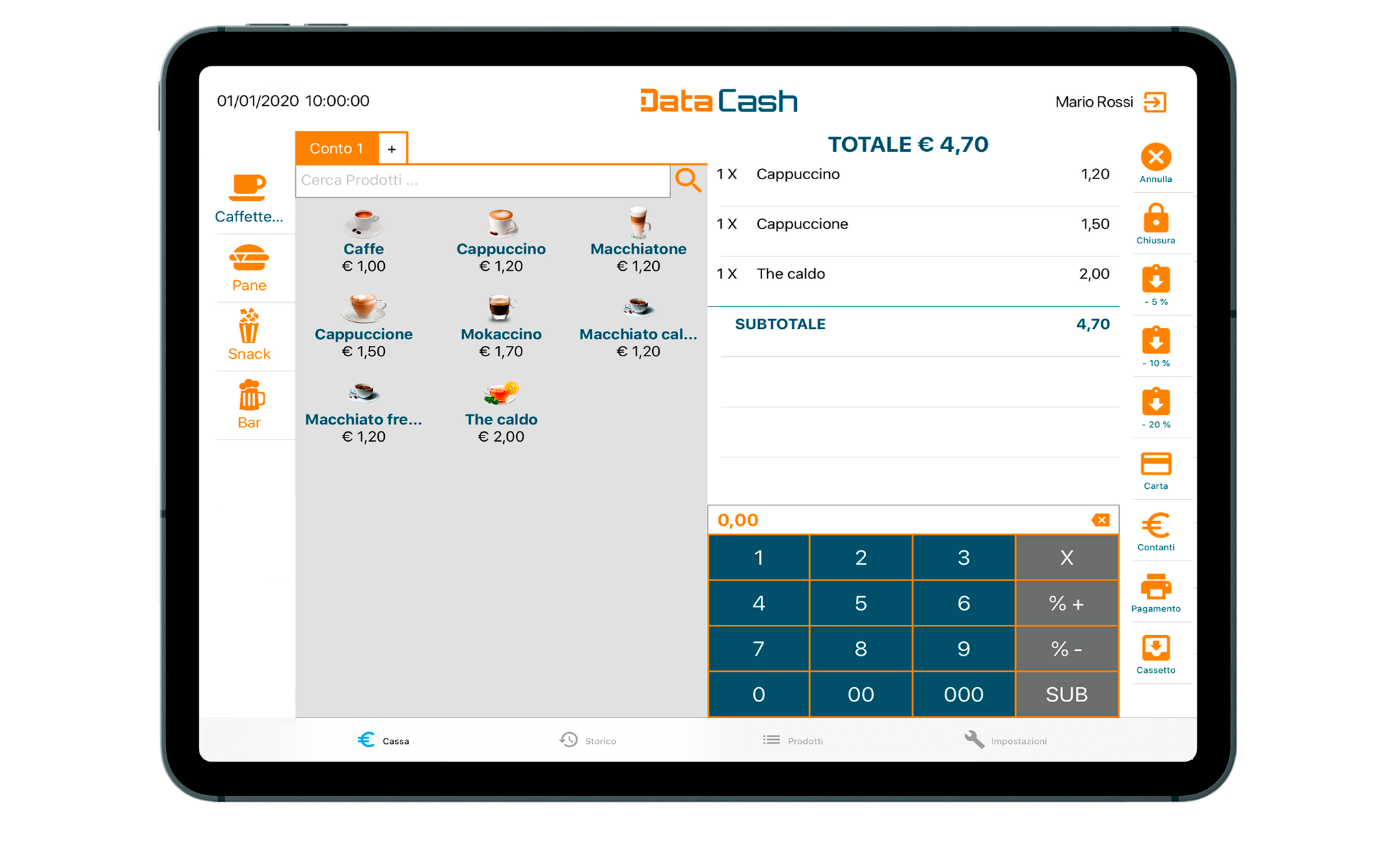 Data Cash app per scontrini elettronici e gestione punto cassa