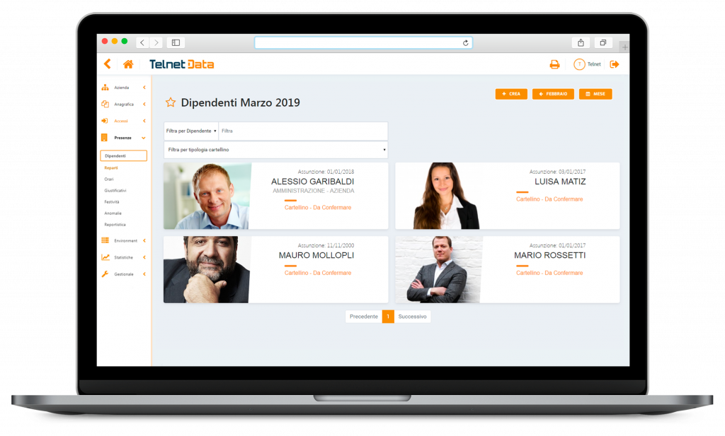 Schermata software gestionale dipendenti Telnet Data