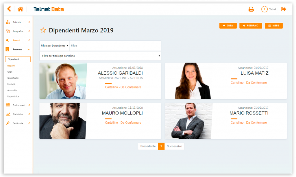 Schermata software gestionale dipendenti Telnet Data